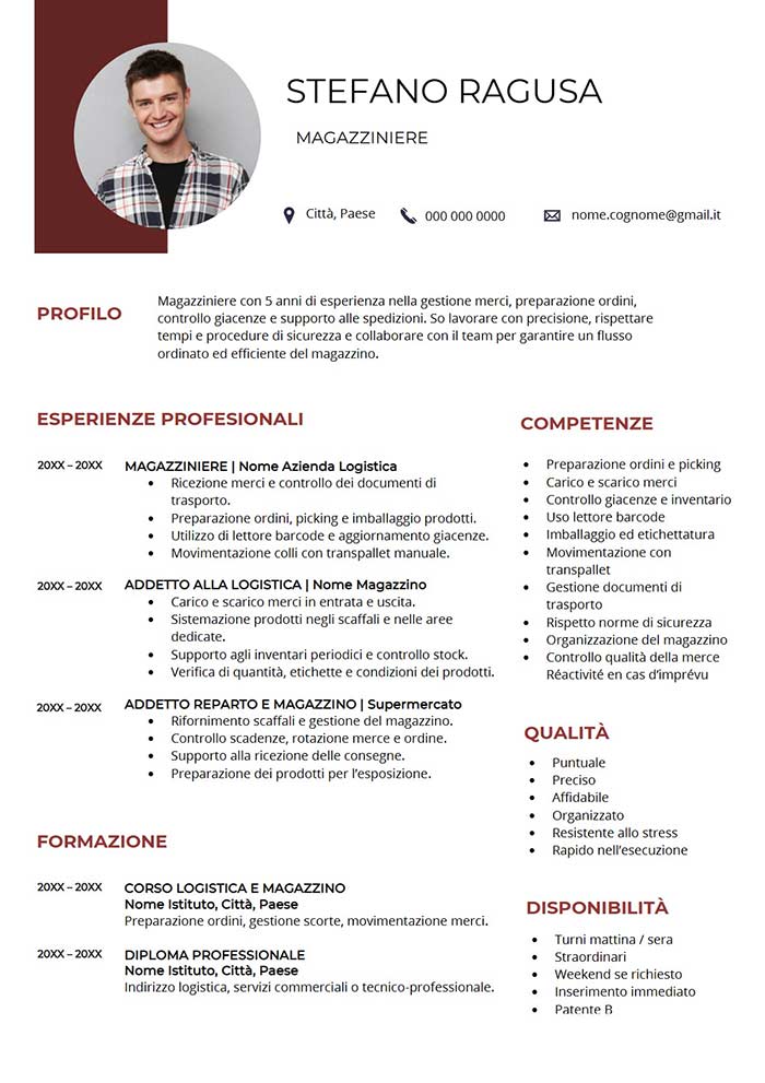 modello di curriculum vitae magazziniere da scaricare gratis in word