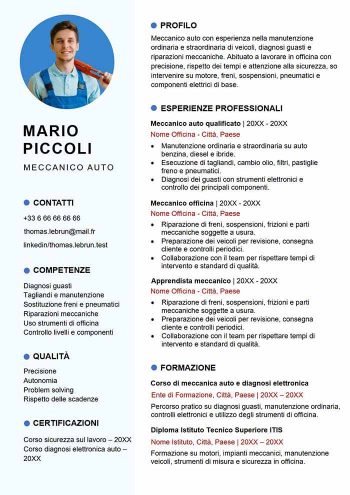 Esempio di curriculum per meccanico in Word con foto e struttura professionale