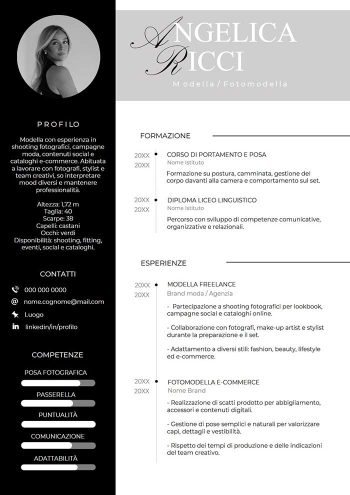 Esempio di curriculum per modella in Word con foto