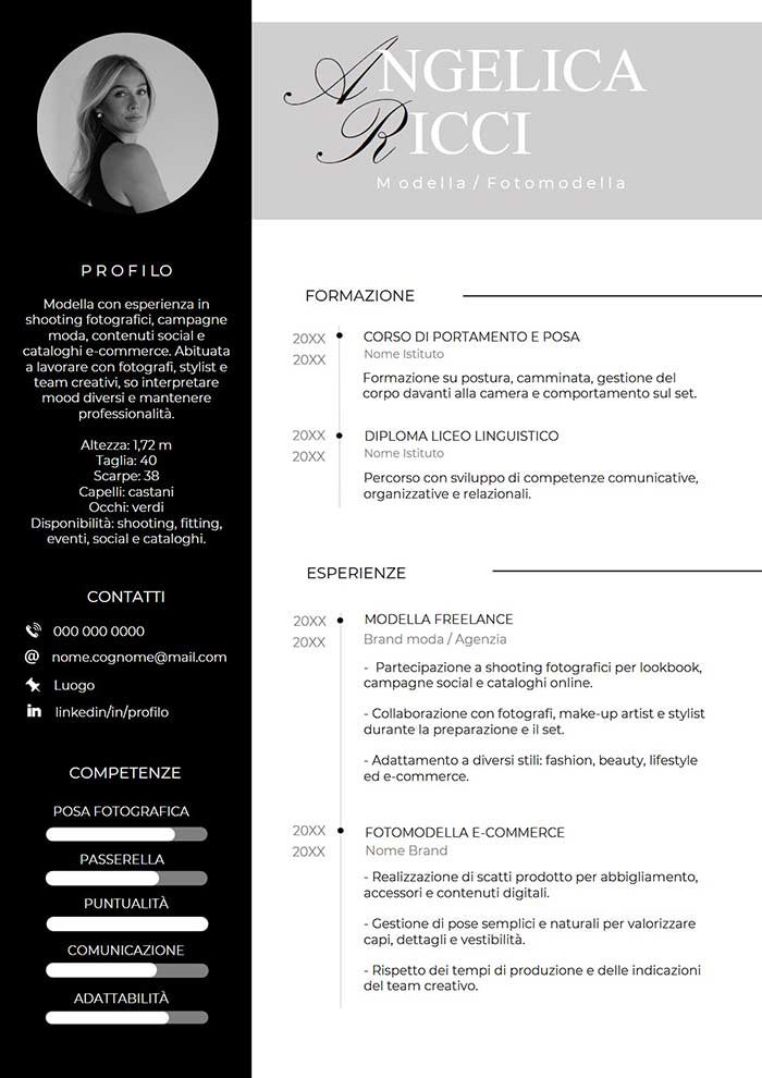 modello di curriculum vitae modella gratis in word