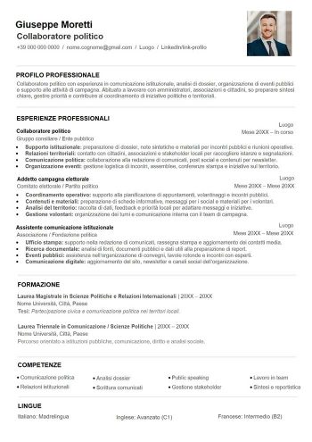 Esempio di curriculum per politica in Word con struttura professionale