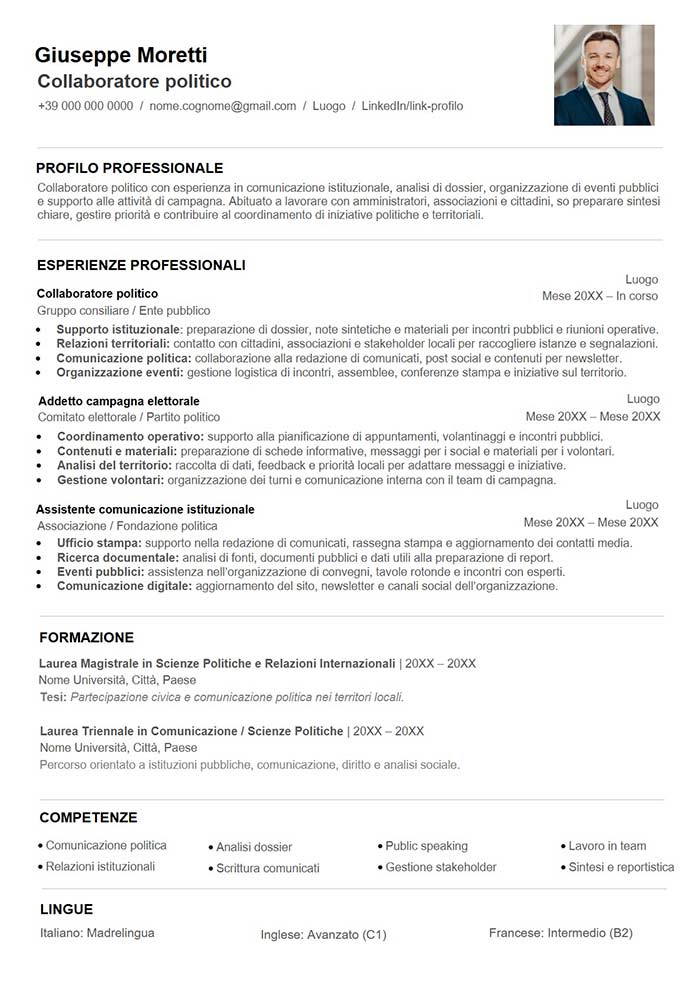 modello di curriculum vitae politica da scaricare
