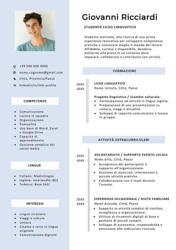 modello curriculum vitae studente senza esperienza